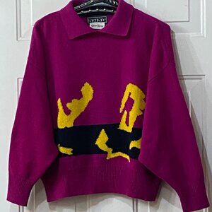 Vtg Karen Kane Sz M Sweater Pullover Dolman Sleeve Wool/Angora Bright Magenta